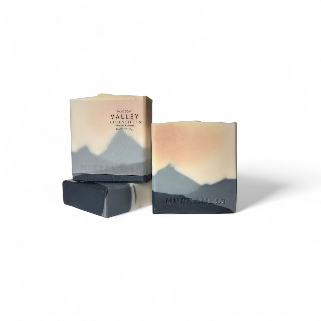 collection of Handmade artisan soap bars inspired by Welsh mountain landscapes with grey mountain design