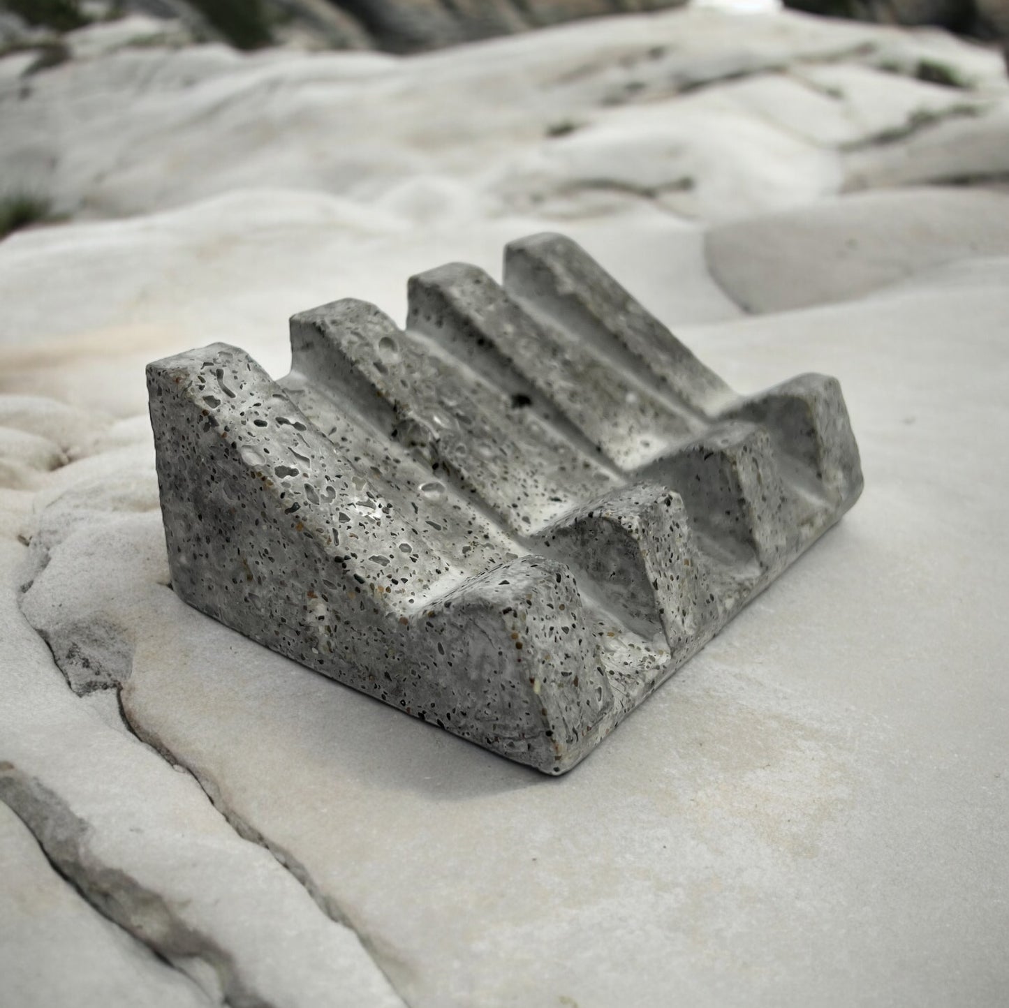 Handcrafted soap dish inspired by granite rocks on the beach.