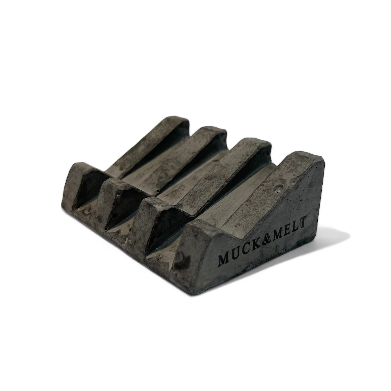 simple image of a Black soap dish with organic design and slotted lines for drainage