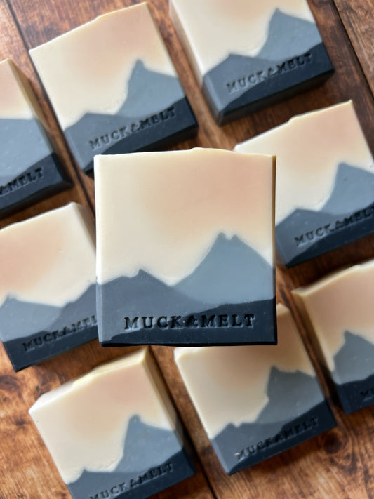 collection of some Handmade artisan  soap bars inspired by Welsh mountain landscapes