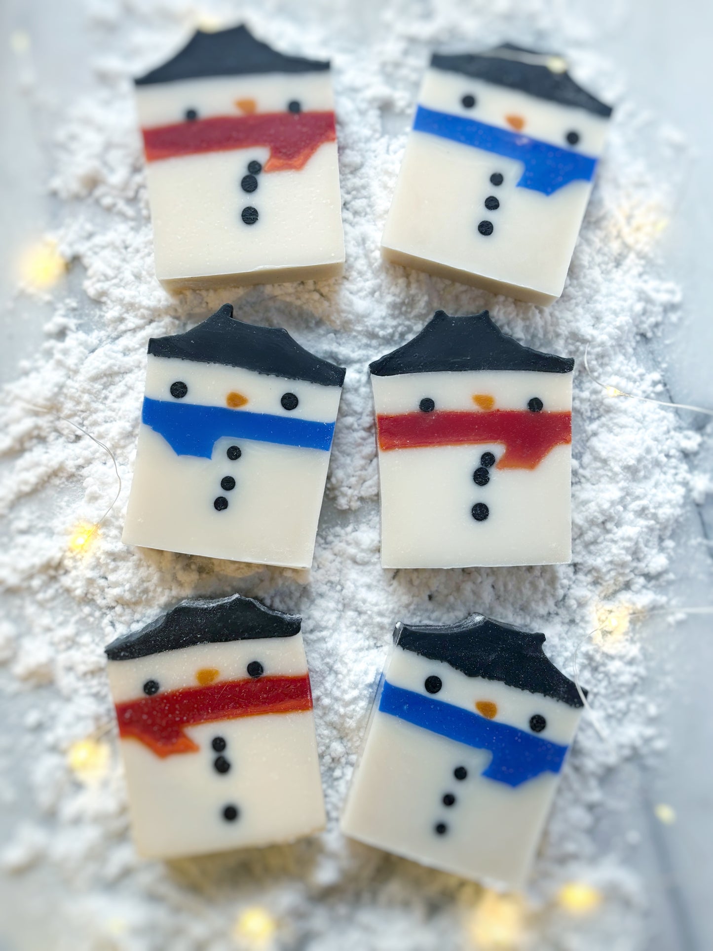 Cold process snowman soap UK with charcoal, annatto and paprika”