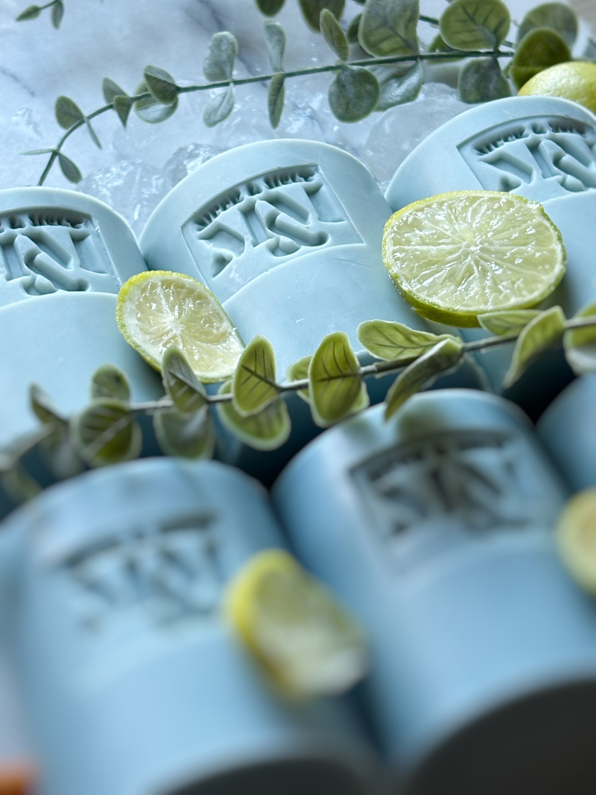 Handmade UK blue soap with lime & eucalyptus winter scent”