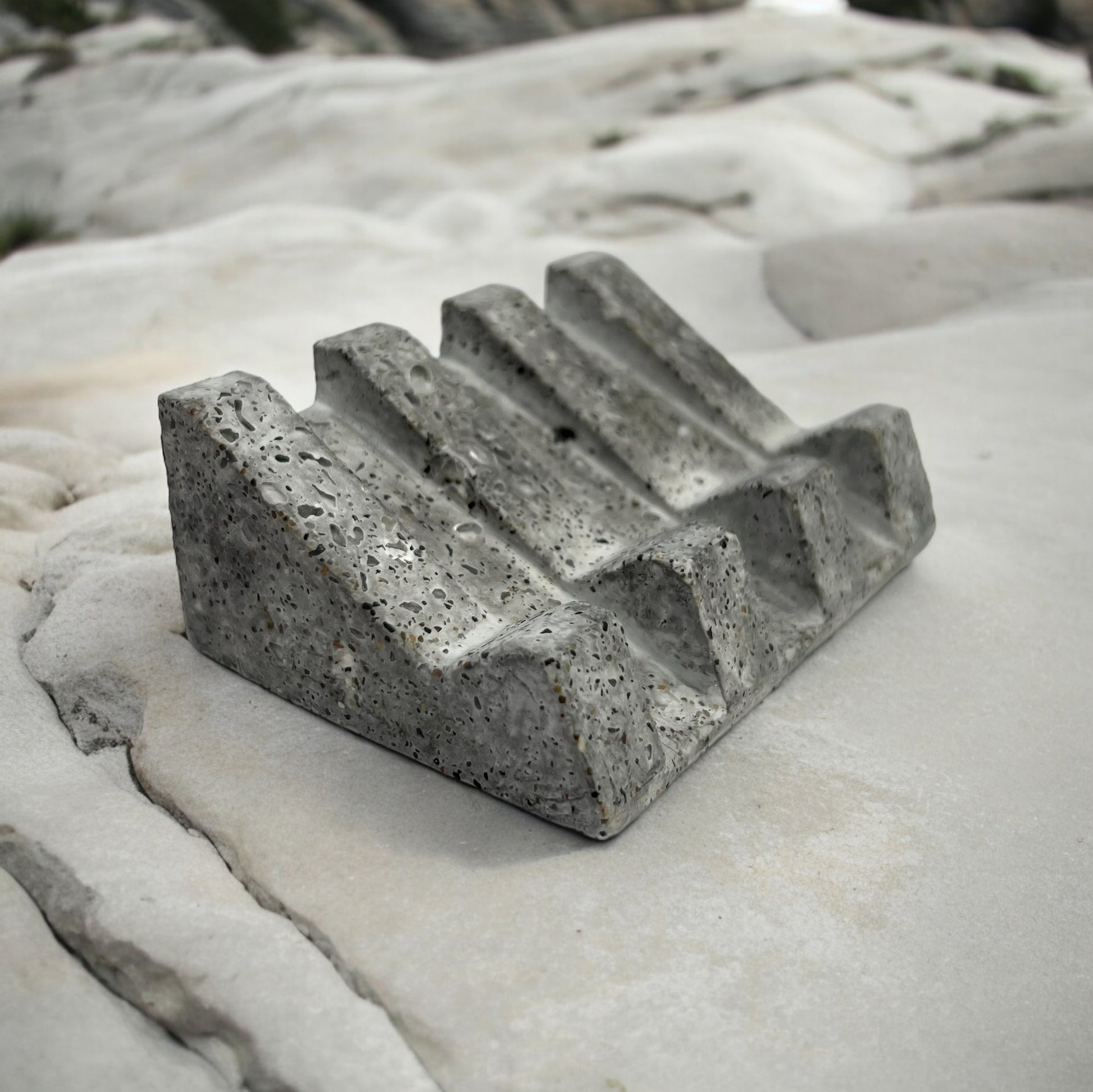 Handcrafted soap dish inspired by granite rocks on the beach.