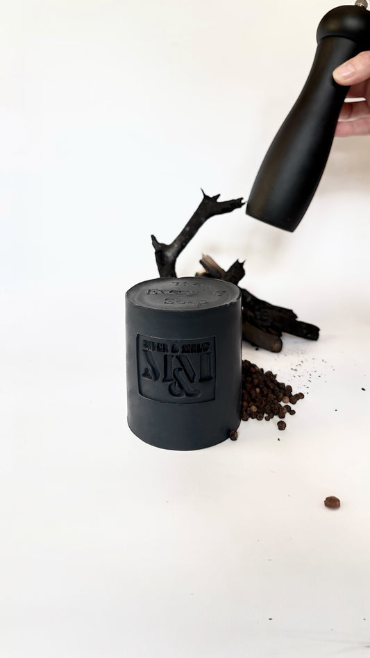 black soap with activated charcoal and black pepper essential oil, masculine soap gifts for men